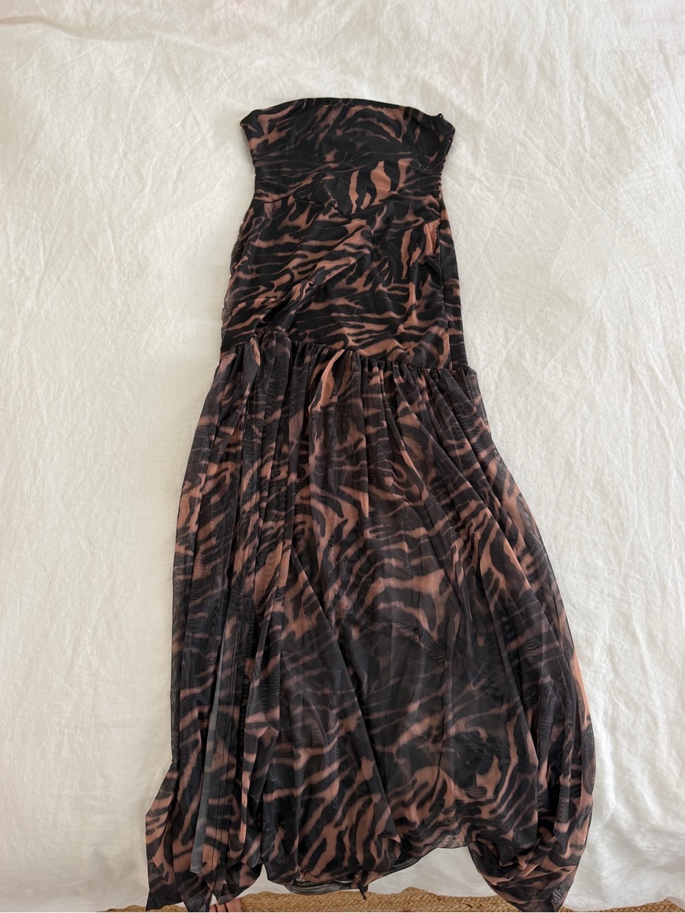 Strapless Animal Print Maxi Dress in Black and Brown
